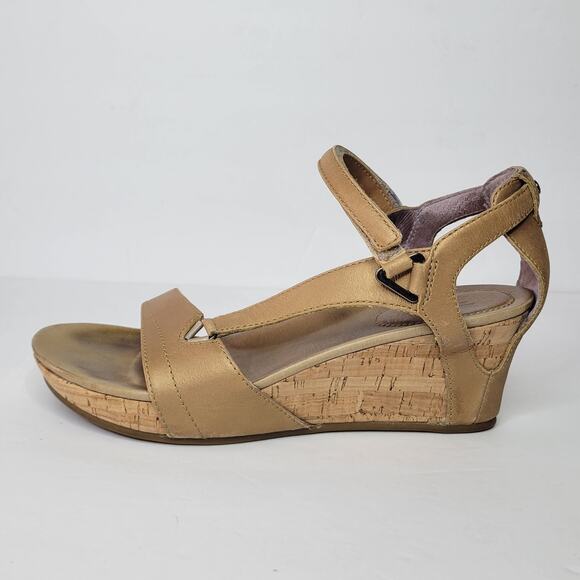 TEVA Capri Wedge Leather Strappy Cork Open Toe Sandals Pearlized Tan sz 7.5 - Picture 4 of 11